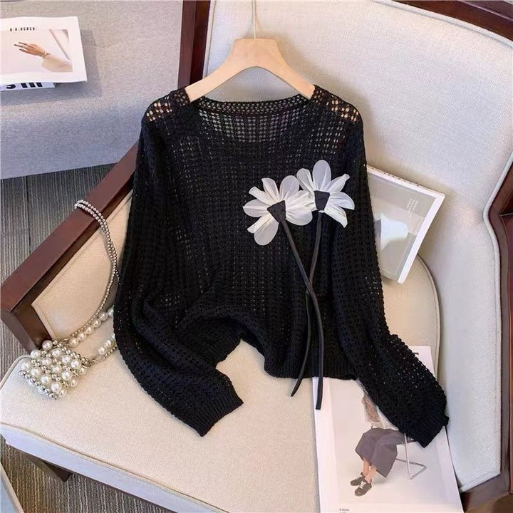 Damen Strickpullover mit einzigartigen floralen Applikationen Drune