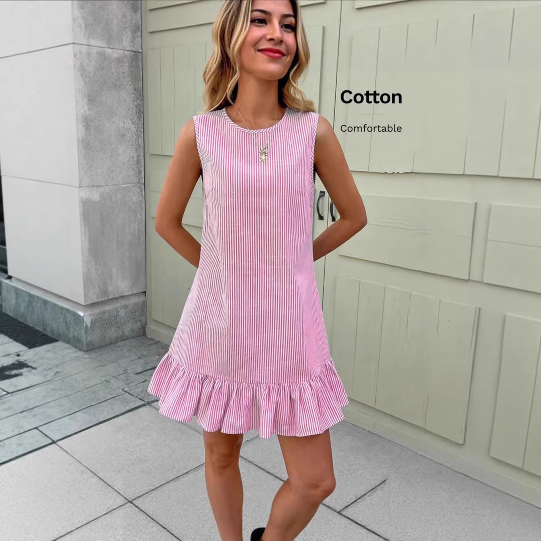 Damen Sommerliches Streifen-Kleid mit Rüschensaum Drune