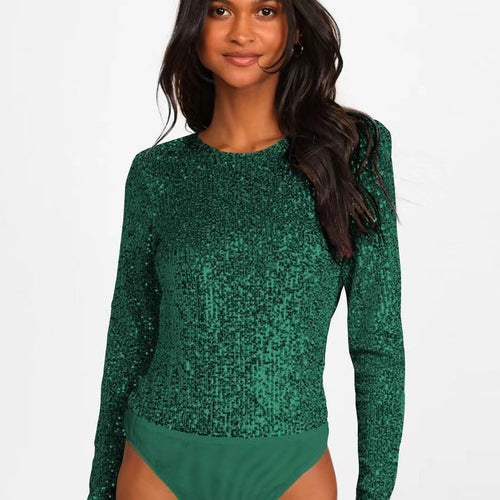 Damen Glitzerndes Bodysuit mit langen Ärmeln und schimmerndem Obermaterial Drune