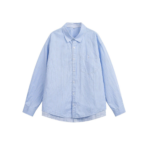 Herren Locker geschnittenes Streifenhemd im Oversize‑Cut mit Brusttasche und gerundetem Saum Drune