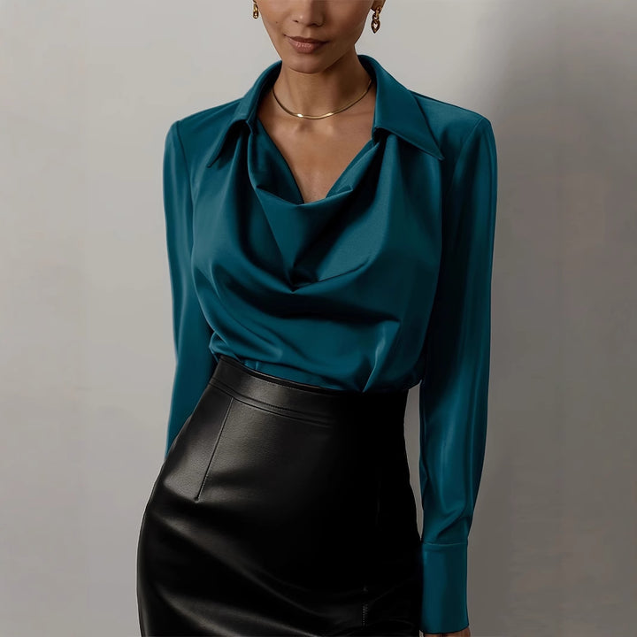 Damen Elegante Bluse mit schwungvollem Ausschnitt und langem Arm Drune