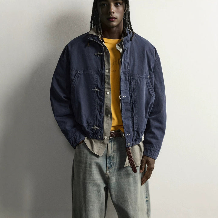 Herren Leichte Oversized Fieldjacke mit Stehkragen und Knebelverschlüssen Drune