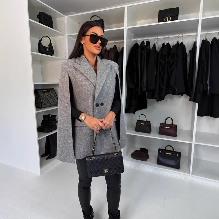 Damen modischer Cape-Blazer mit doppelter Knopfleiste Drune