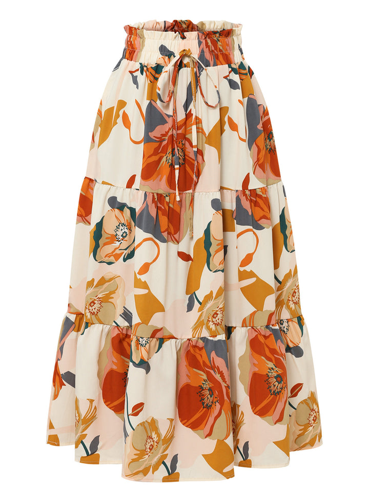 Damen Maxirock mit voluminösen Rüschen und floralem Print Drune