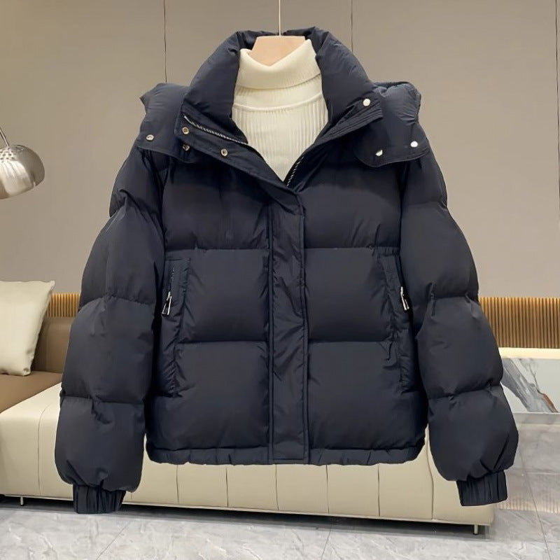 Damen Kurz geschnittene Pufferjacke mit Volumenärmeln, hohem Stehkragen und verdecktem Reißverschluss Drune