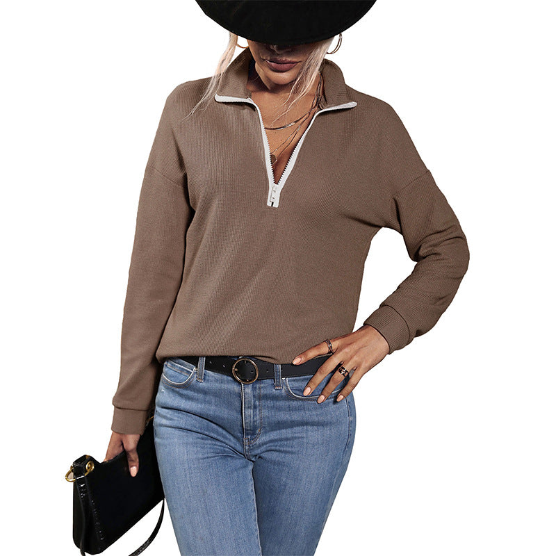 Damen Feinstrick-Polo-Pullover mit halbem Reißverschluss und lässiger Passform Drune