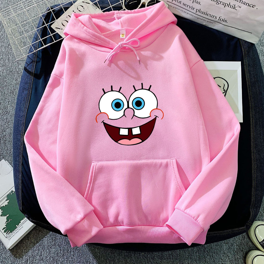 Damen nan Kapuzenpullover mit verspieltem Monstergesicht, Bandagen-Applikation und Kängurutasche Drune