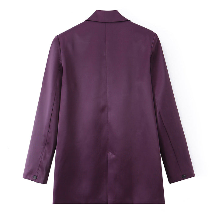 Damen Satin-Longblazer mit doppelreihiger Knopfleiste, Schalkragen und Pattentaschen Drune