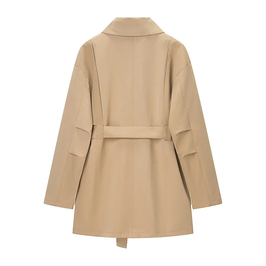 Damen nan taillierter Trenchparka mit Bindegürtel, asymmetrischer Blende und großen Pattentaschen Drune