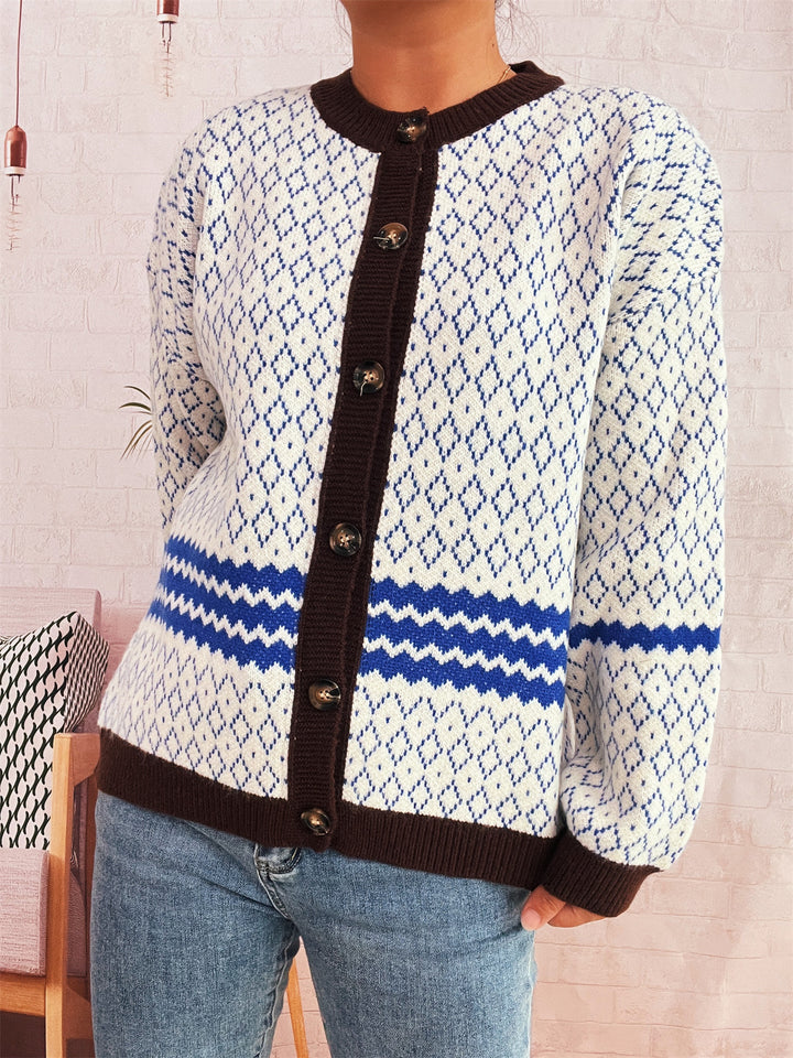 Damen Strickjacke mit geometrischem Muster und eleganten Knopfdetails Drune