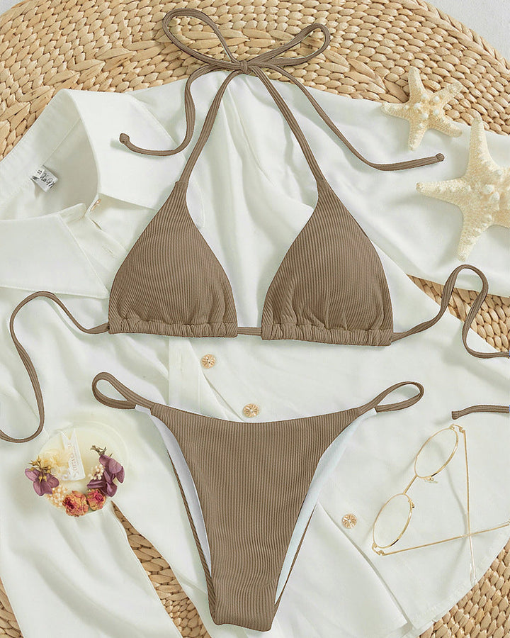 Damen Triangel-Bikini mit verstellbaren Bändern und rippierter Textur Drune
