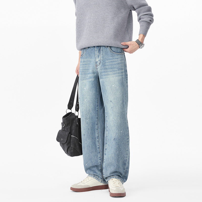 Herren Relaxed-Fit Denimhose mit Paint-Splatter und geradem Bein Drune