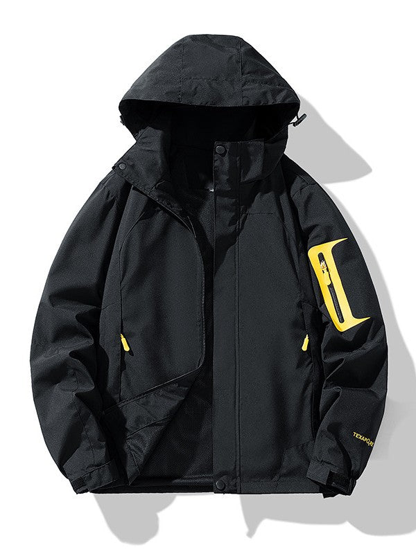 Herren Technische Outdoor-Softshelljacke mit Kapuze, Ärmeltasche und Mesh-Futter Drune