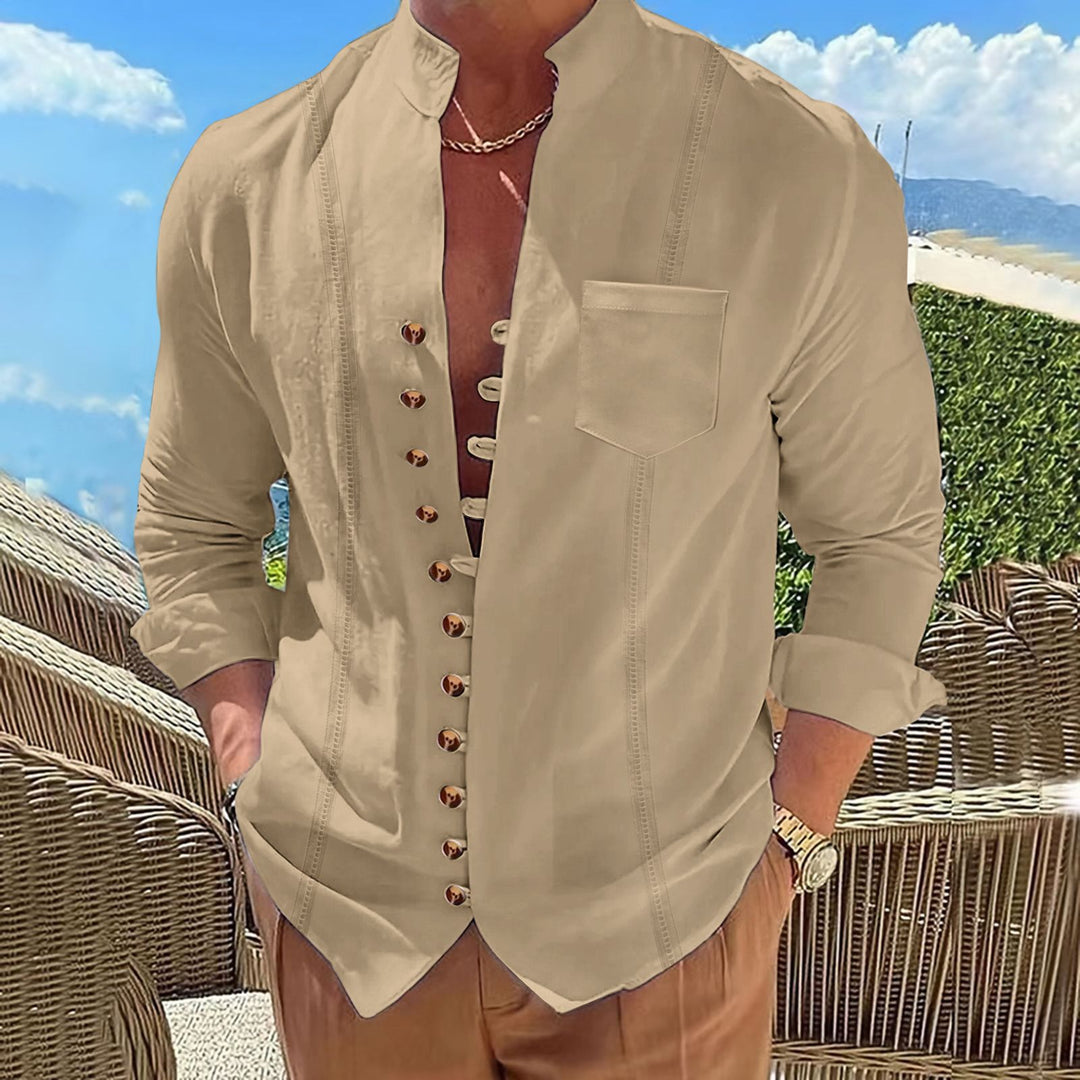 Herren Hemd mit einzigartiger Knopfleiste und modernem Stehkragen Drune