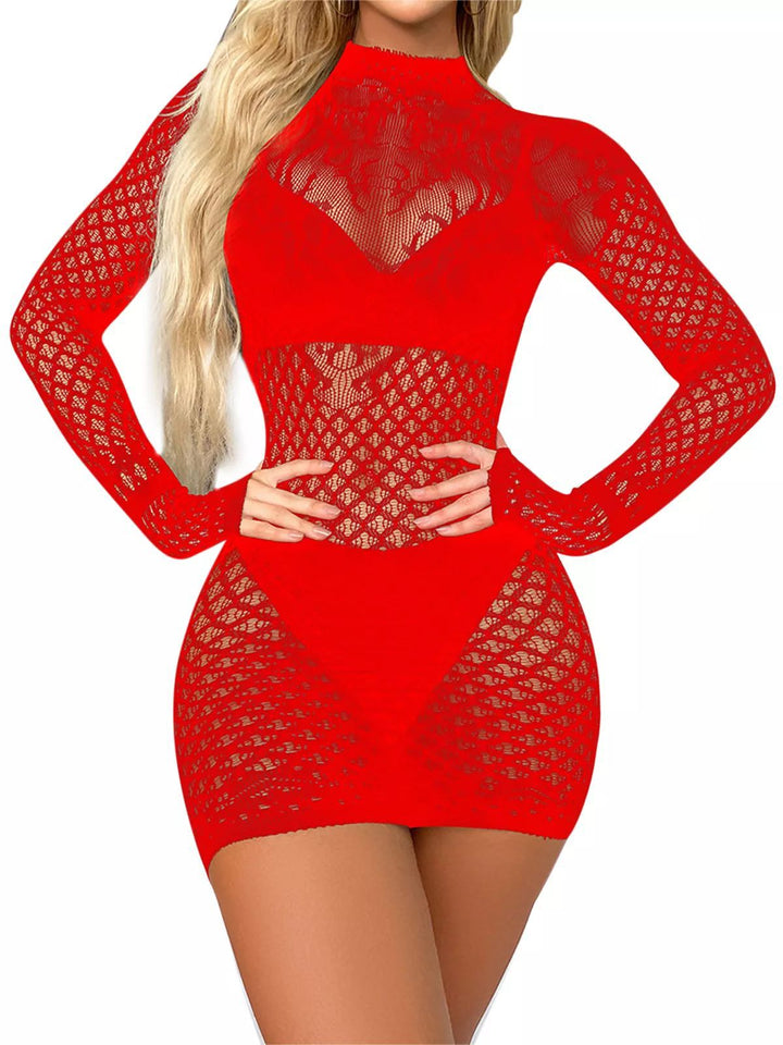 Damen Netzkleid mit langen Ärmeln Drune