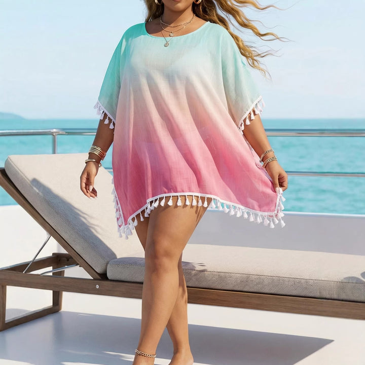 Damen luftiger Strandüberwurf mit eleganten Quasten Drune