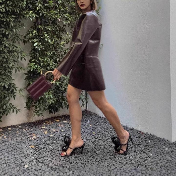 Damen modische Kunstlederjacke im klassischen Stil mit großzügigen Taschen Drune