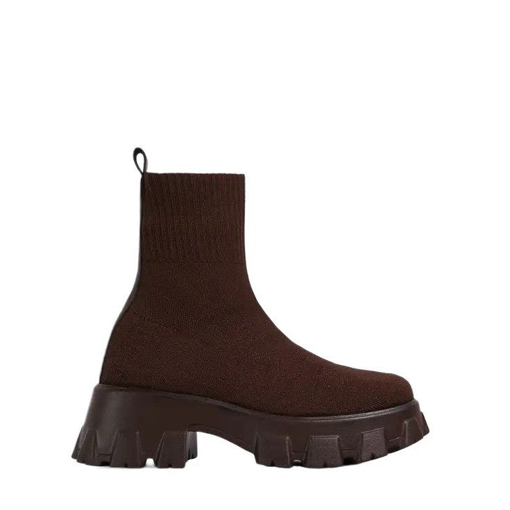 Damen trendige Stiefel mit hohem Schaft und robustem Plateau Drune