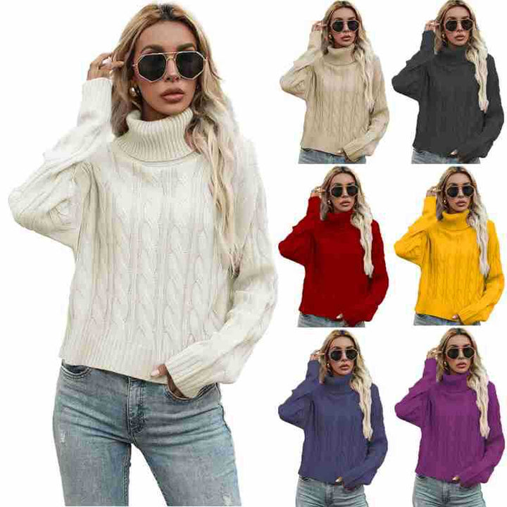 Damen Grobstrickpullover mit hohem Kragen und raffiniertem Zopfmuster Drune