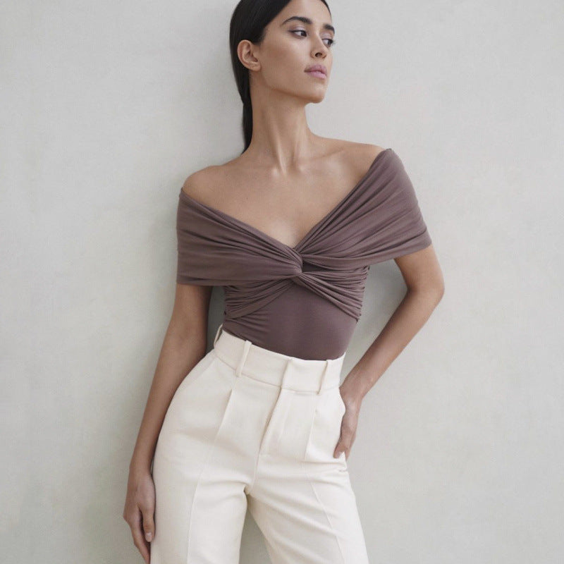 Damen Oberteil mit raffiniertem Wickeldesign und elegantem V-Ausschnitt Drune