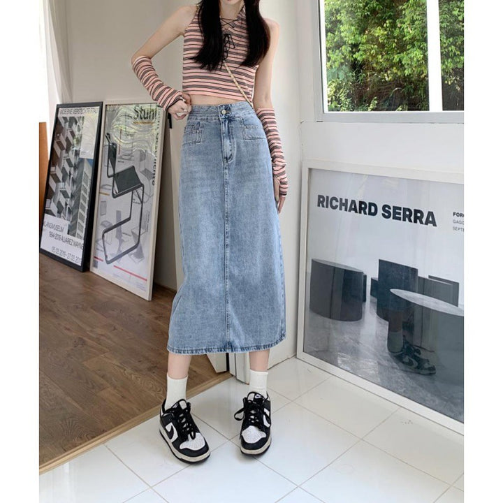 Damen Lässiger Midi-Denimrock mit seitlichen Schlitzen Drune