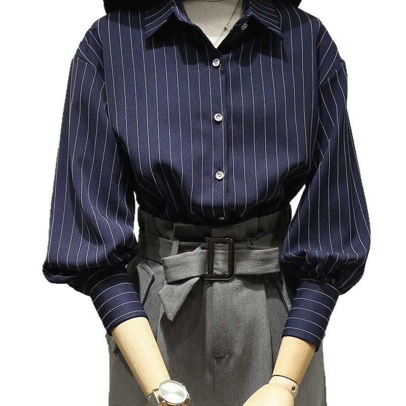 Damen Modische Bluse mit weitem Ärmel und Streifen Drune