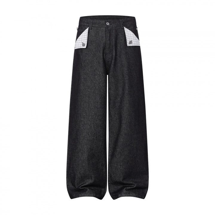 Damen Weite Balloon-Jeanshose mit hoher Taille, kontrastierten Pattentaschen und ballonförmigem Saum Drune