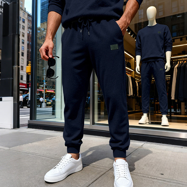 Herren Strukturierte Jogginghose mit geometrischer Waffelstruktur und elastischen Bündchen Drune