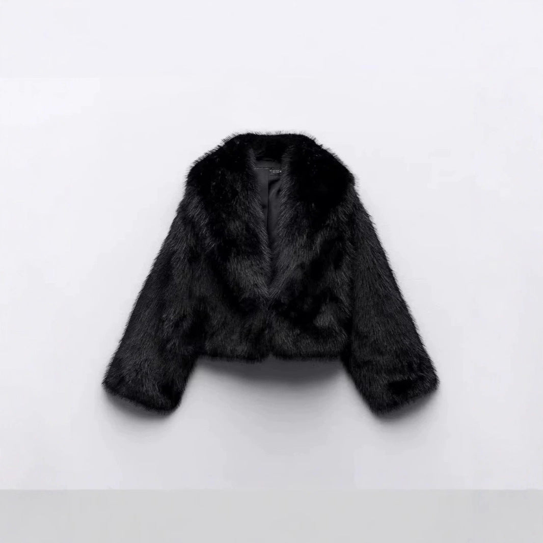 Damen Kurzer Cropped-Kunstpelzblouson mit voluminösem Schalkragen und weicher Innenfütterung Drune