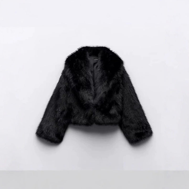 Damen Kurzer Cropped-Kunstpelzblouson mit voluminösem Schalkragen und weicher Innenfütterung Drune