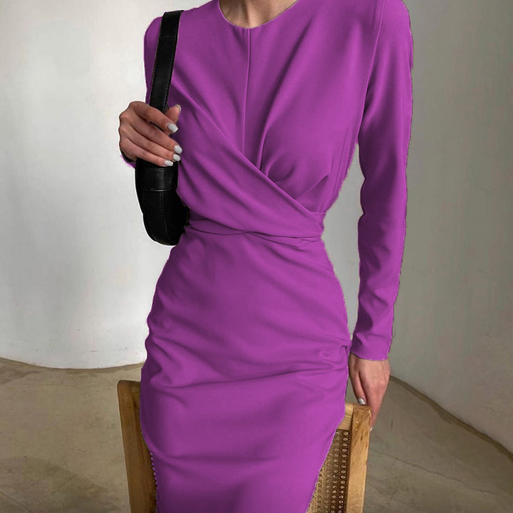 Damen figurbetontes Wickelkleid mit langen Ärmeln und elegantem Schnitt Drune