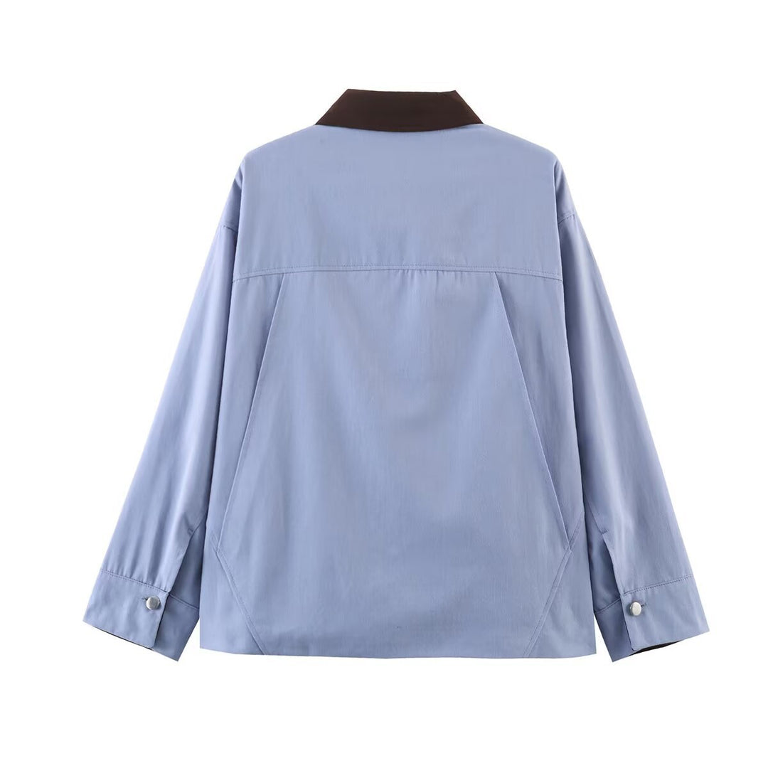 Damen nan oversize Fieldjacke mit Kontrastkragen und mehreren aufgesetzten Taschen Drune