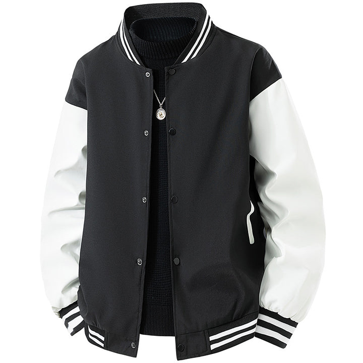 Herren College-Bomberjacke im Retro-Varsity-Design mit Druckknopffront, kontrastärmeln und gerippten Streifenbündchen Drune