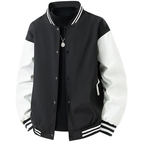Herren College-Bomberjacke im Retro-Varsity-Design mit Druckknopffront, kontrastärmeln und gerippten Streifenbündchen Drune
