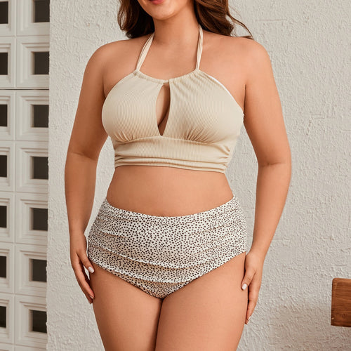 Damen Hochgeschnittenes Bikini-Set mit gerafftem Oberteil Drune