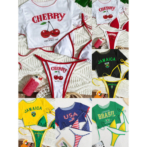 Damen Crop-Top Bikini-Set mit sportlichem Schnitt und Brasil-Print Drune