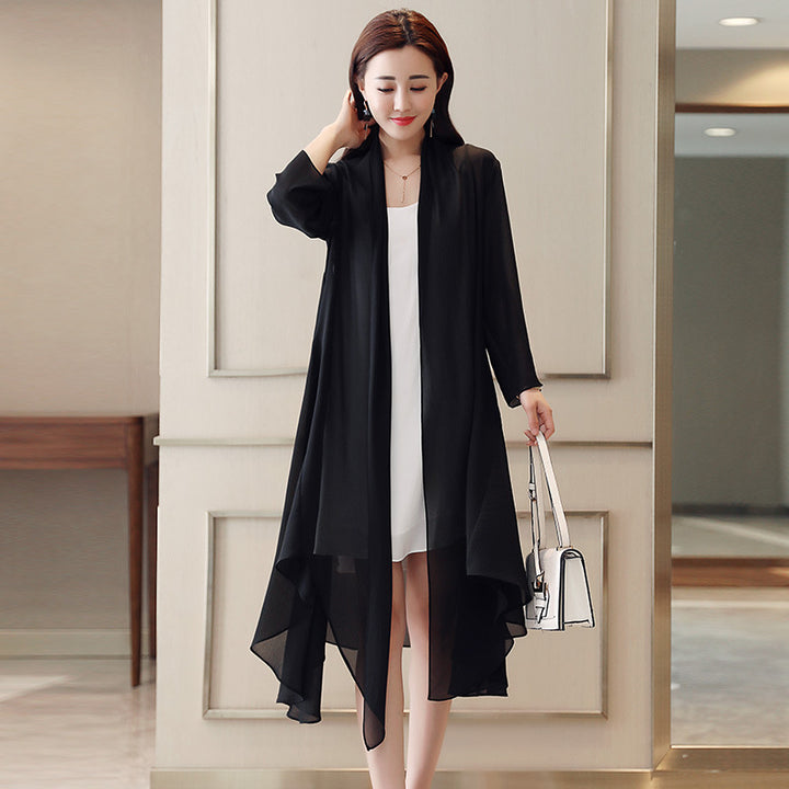 Damen Elegante lange Kimono-Jacke aus fließendem Stoff mit weitem Schnitt Drune