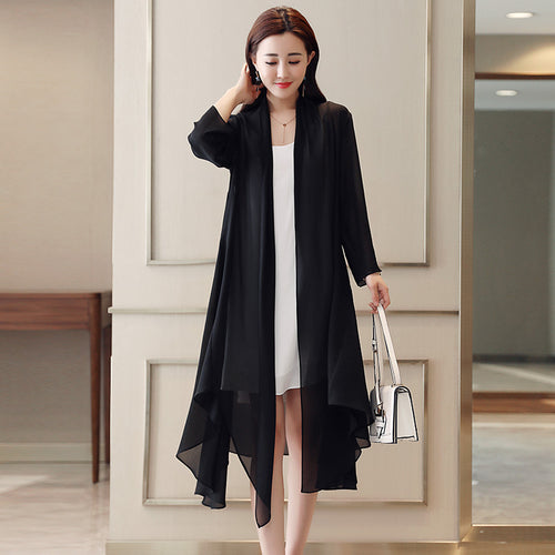 Damen Elegante lange Kimono-Jacke aus fließendem Stoff mit weitem Schnitt Drune