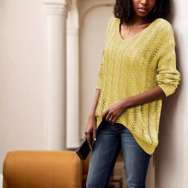 Damen Grobstrickpullover mit luftiger Maschenstruktur und V-Ausschnitt Drune