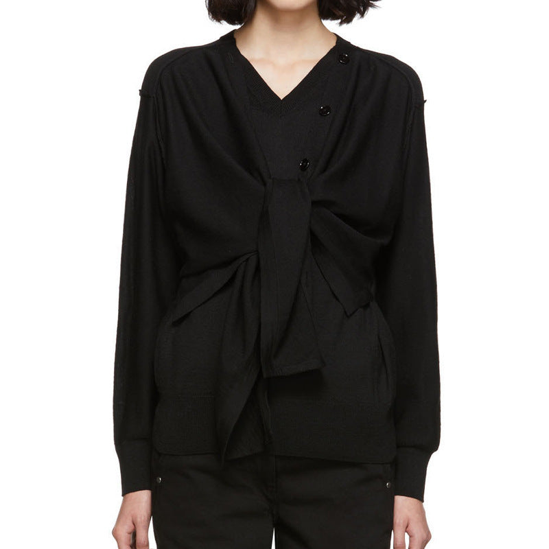 Damen lässiger Strickcardigan mit asymmetrischem Schnitt und Knopfdetails Drune