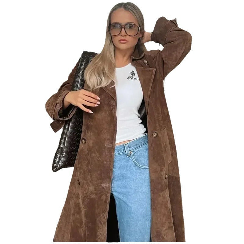 Damen Modischer Wildleder-Trenchcoat Drune