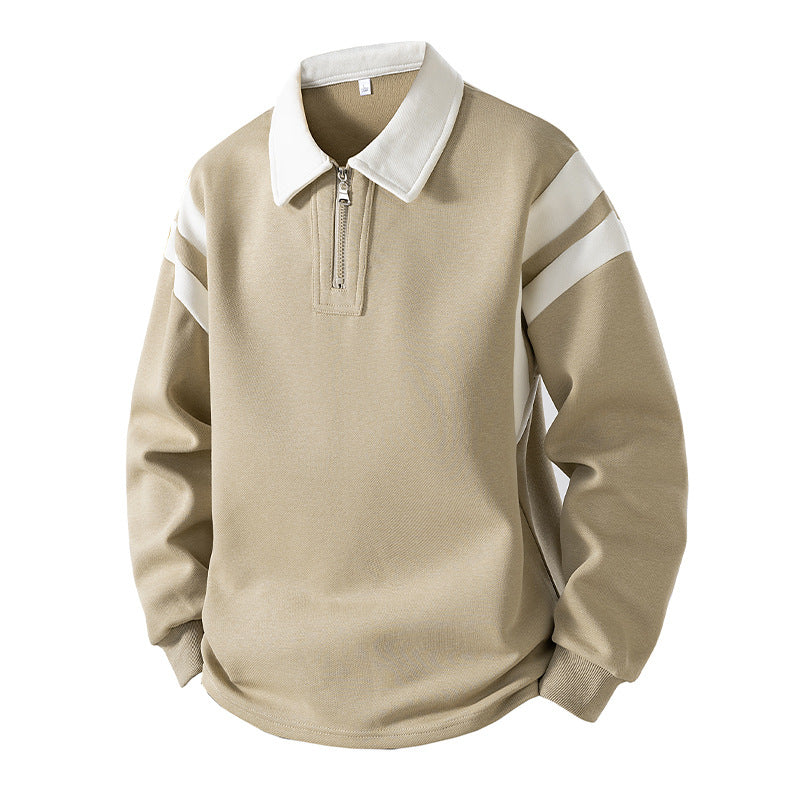 Herren Retro-Sportliches Rugby-Pulli mit halbhohem Reißverschluss und kontrastierendem Hemdkragen Drune