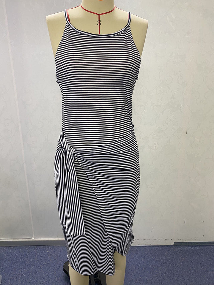 Damen Wickelkleid mit auffälligem Streifenmuster und taillierter Silhouette Drune