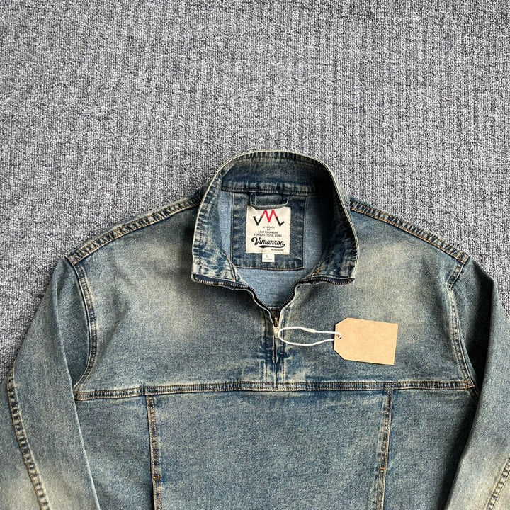 Herren Modische Jeansjacke mit Stehkragen Drune