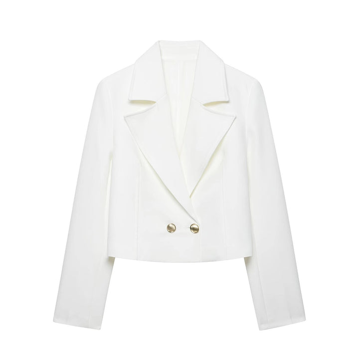 Damen Eleganter taillierter Cropped‑Blazer mit doppelreihiger Zierknopfleiste und konstruiertem Revers Drune