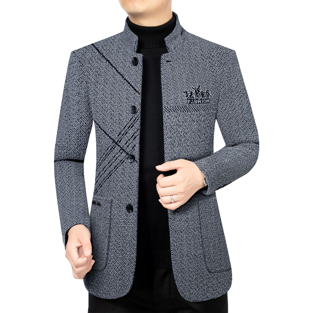 Herren Stehkragen-Mantel aus strukturierter Wollmischung mit schmaler Silhouette Drune