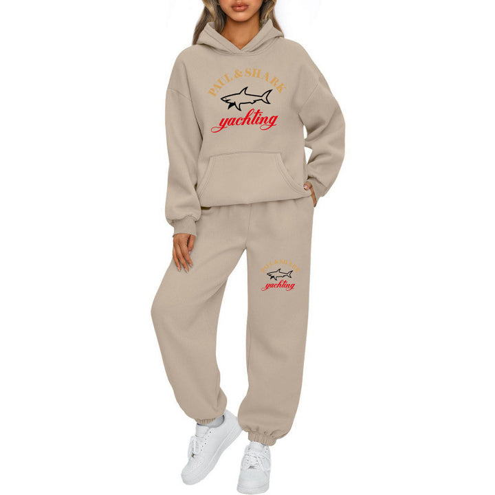 Damen nan oversized Hoodie und Jogginghose Set mit Kapuze Kängurutasche und gerippten Bündchen Drune