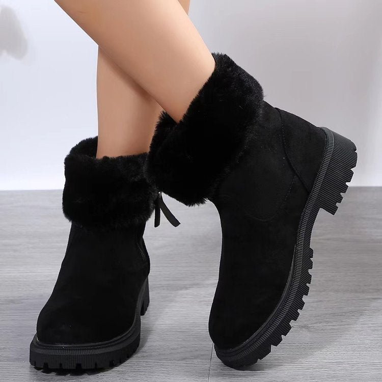 Damen  gefütterte Ankle-Boots mit vollem Fellkragen, robust profiliertem Laufsohle und seitlichem Reißverschluss Drune