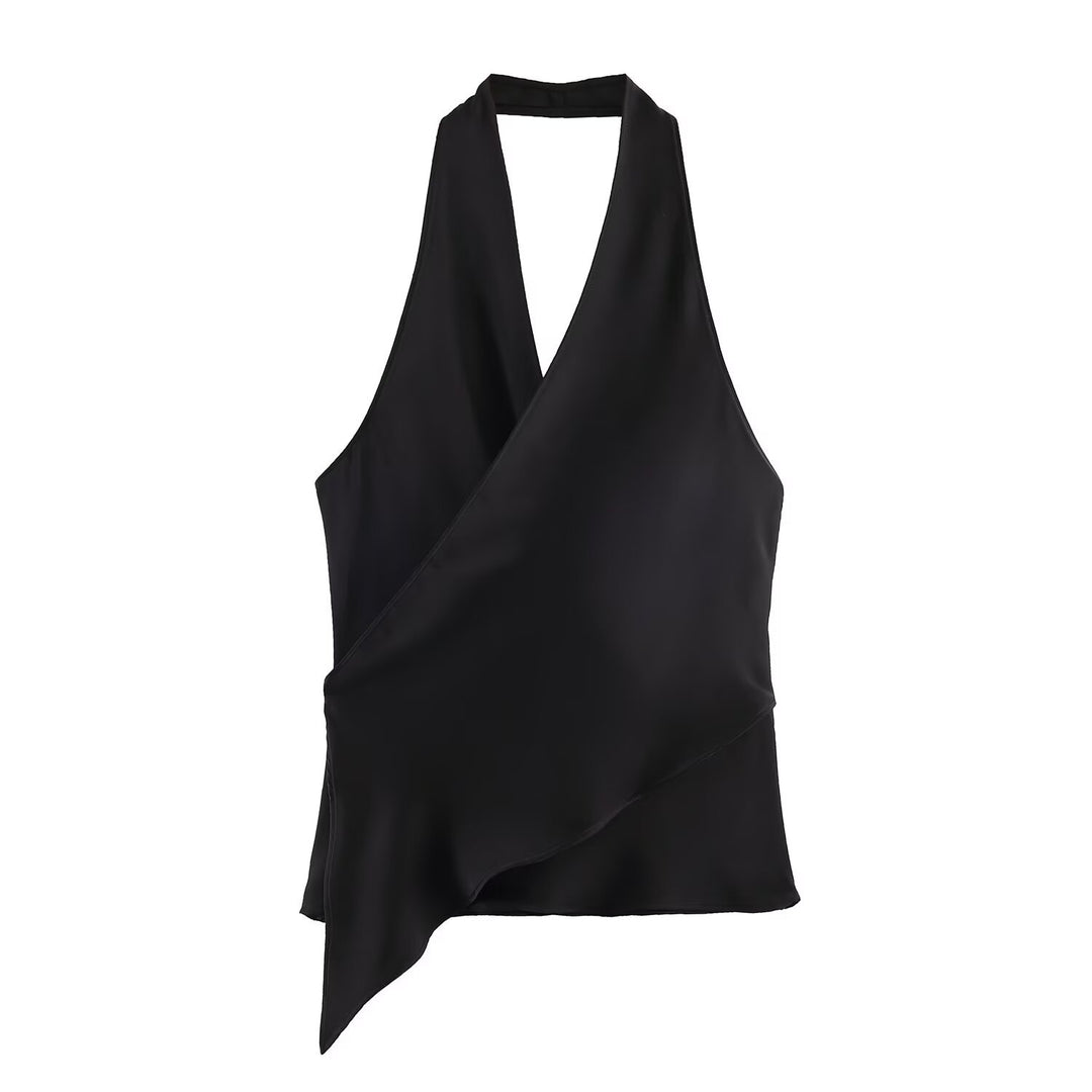 Damen elegantes Haltertop mit asymmetrischem Schnitt und schimmerndem Satinfinish Drune