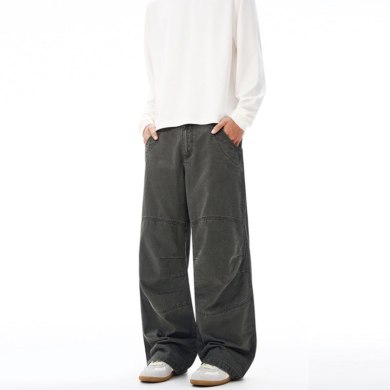 Herren Weite Paneel-Baggyhose aus Baumwoll-Twill mit Knieabnähern Drune